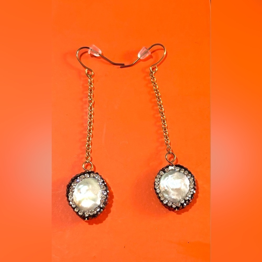 Fashion jewelry stainless freshwater pearl & rhinestones teardrop earrings